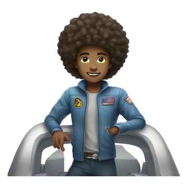 1 full-body Afro light-skinned skinned male teenager riding on a spaceship. sticker