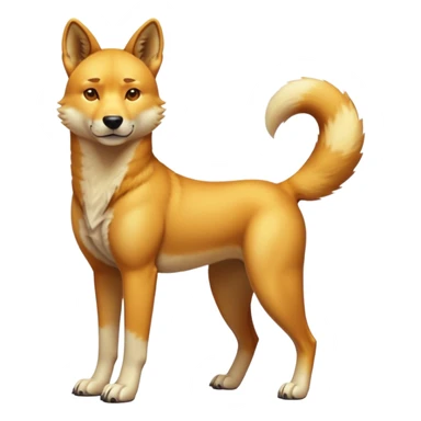 cinematic-dingo-realistic-full-body-standing-emoji,-lean-muscular-frame-poised-alertly,-golden-amber-fur-glowing-in-the-sun,-head-tilted-dramatically,-sharp-dark-eyes-filled-with-cunning,-simplified-yet-realistic-focused-features,-highly-detailed,-glowing-with-an-almost-sarcastic-glow sticker