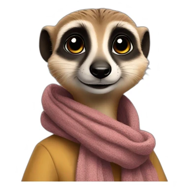 a meerkat with girly brown hairs, a scarf, and large fancy earrings sticker