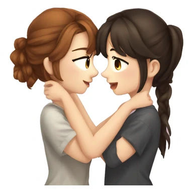 I need two cute anime brunette girls kissing. One with freckles. Super cute anime style. sticker