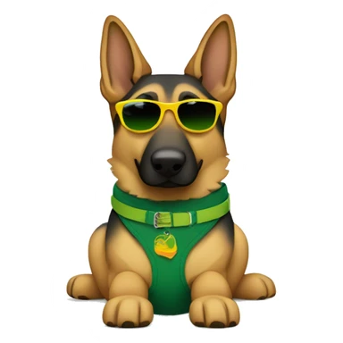 Slim German shepherd with green-yellow belt and sunglasses  sticker
