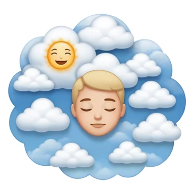 a satisfied face with his eyes closed surrended by several soft clouds sticker