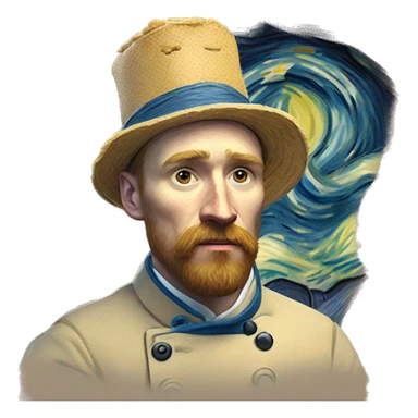 A pastry chef drawing starry night art from vincent van gogh sticker
