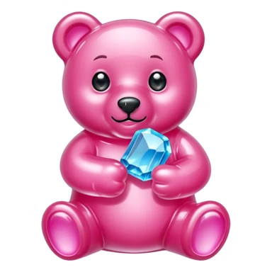 Pink Gummybear with crystal type structure for skin holding a crystal sticker