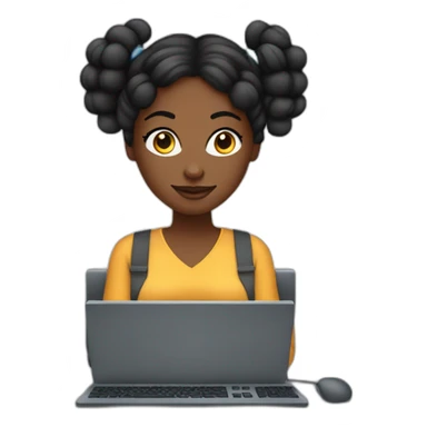 A black woman with space buns behind a computer screen, working in the field of technology sticker