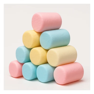 Make the colorful cylindrical marshmallows smaller, keep the style and background the same as in the reference images. sticker