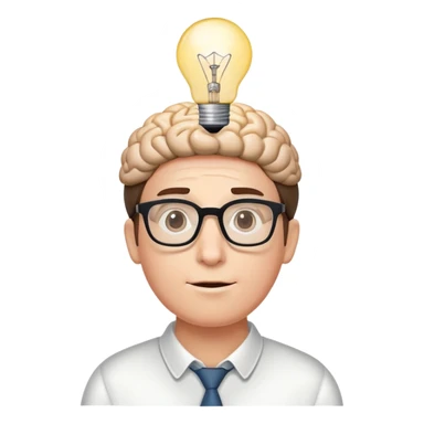 A character with a big brain, glasses, and lightbulb above head, looking smart and intelligent sticker