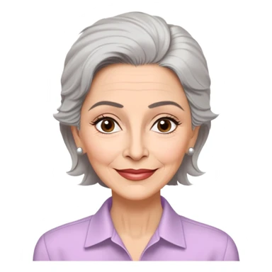 Older Puerto Rican actress Marian Pabón with elongated face, light pinkish skin, almond-shaped expressive eyes, straight nose, well-defined lips with wide smile, arched eyebrows, pronounced cheekbones, short spiky gray hair like a man's cut, more wrinkles, wearing a white buttoned shirt sticker