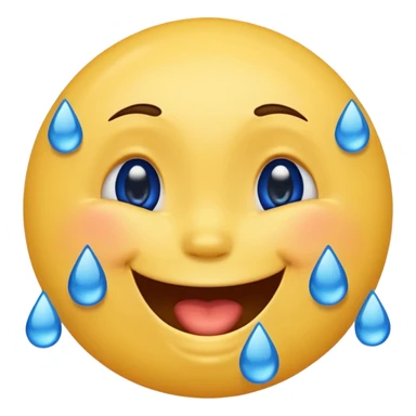 Emoji, yellow round laughing face, blue tears of joy on it. 2 big blue tears on each of the 2 cheeks sticker