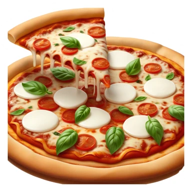 Cinematic Realistic Pizza Napoletana Dish Emoji, depicted as a classic thin‚Äêcrust pizza topped with vibrant tomato sauce, fresh mozzarella, and basil rendered with mouth‚Äêwatering textures and warm natural lighting. sticker