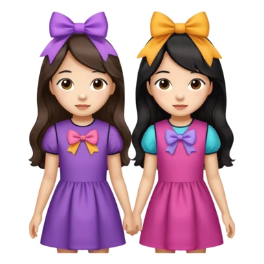Two girls with bows they’re both Asian but one has wavy brown hair and the other has really long straight hair sticker