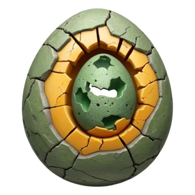 3D render of Dino Egg, embedded in a chunk of rough sedimentary rock, cracked stone texture, ancient fossil aesthetic, speckled greenish-grey stone egg with a crack, matte dry finish, Apple emoji style, isolated on white background --v 6.0. sticker