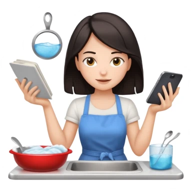woman perfectionist with multiple arms texting a message wahsing dishes and reading a book 
more dinamic emoji  sticker