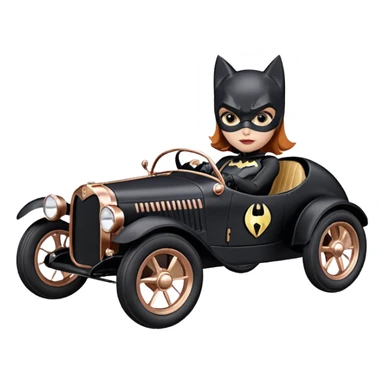 Hot real-appearance racing action BatGirl’s sixty’s tv show 1932 stealth retro cat burglar sporty petite off-road pursuit mobile cruiser car rose gold accents (reclined and relaxed seating position and attitude) sticker