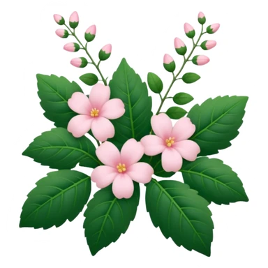 Aesthetic flowers and plants growing from the ground in colours of soft pink matching the deep green leaves (to describe/match with the word flourish) more of a wild bush or vine  sticker