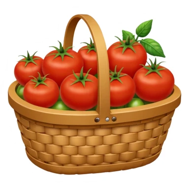 It is an image of fruits including tomatoes in the basket, and there are 5 to 6 fruits sticker
