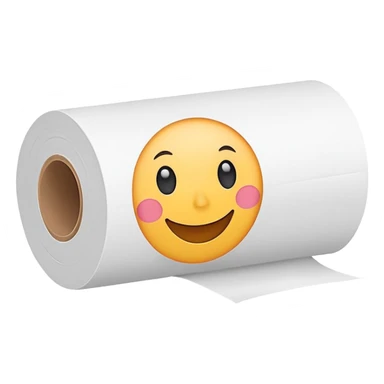A toilette paper roll with a cute smiling face sticker