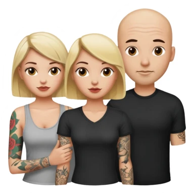 throuple blonde female brunette female with tattoed bald male sticker
