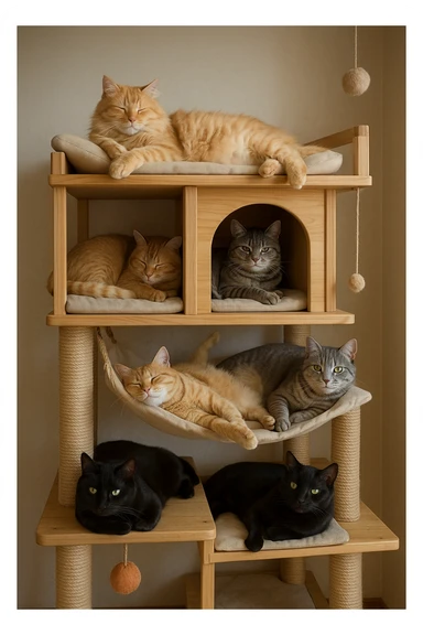 cats relaxing in a vertical playhouse sticker