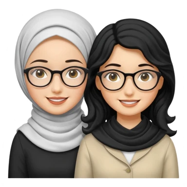 White hijabi girl with black eyes with another girl have long black hair wearing glasses with  another another girl have curly short  honey hair and wearing white glasses  sticker