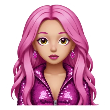 Doja Cat with long pink hair, dark pink sequin outfit sticker