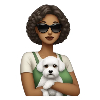 mujer pelo largo negro con gafas y perro bichon blanco sticker
