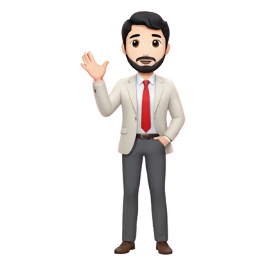 Professional 35-year-old man with black wavy hair, stubble, strong jawline, white skin tone, wearing smart casual business attire, giving a TED talk on innovation, standing on circular red carpet stage, gesturing confidently with projected slides behind him sticker