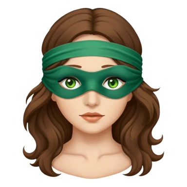 Greeneyed Woman with wavy Long Brown hair blindfolded sticker