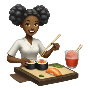 Black girl eating sushi sticker