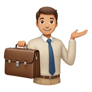 happy smiling office worker with a briefcase, cheerful face sticker
