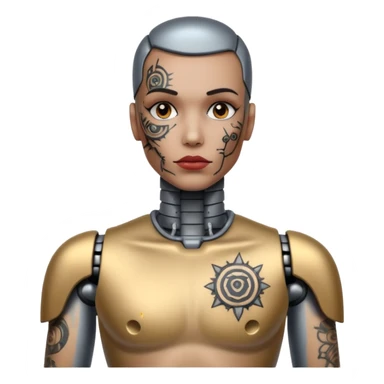 Tatooed robot, tatooes on chest, neck and face sticker