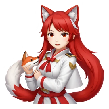 Azur Lane Akagi kitsune girl with red and white outfit and multiple fox tails sticker