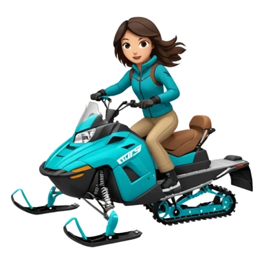 Can you create an emoji of a brunette girl on a teal polaris khaos 850 155 snowmobile doing a wheelie sticker