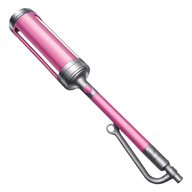 Pink Dyson Airwrap styling wand, long silver cylindrical barrel with rounded curling attachment, glossy pink body, silver accents, realistic sticker