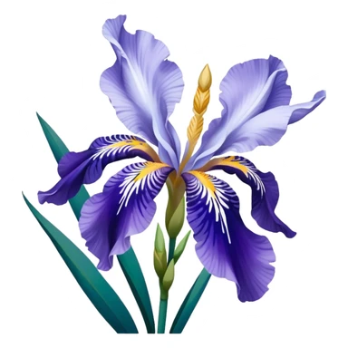 Japanese style iris flower (hanashobu) with elegant simplified lines like in ukiyo-e art, blue-purple color, traditional composition with flowing brush-like strokes sticker