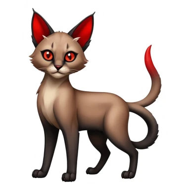 Gothic exotic Red and black and edgy and cute shiny Fantasy-Siamese-Bobcat-Caracal-Lykoi-feline-Fakémon-feline-hybrid (full body) sticker