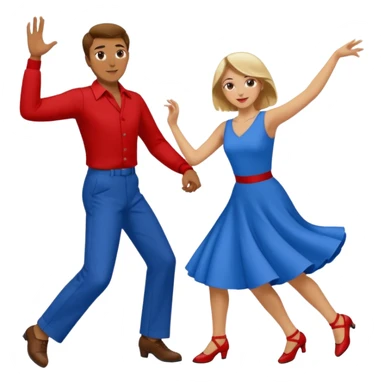 Two people. Man wearing all  RED with brown hair. Women  ALL blue with blond hair. Swing Dancing. Need four legs sticker