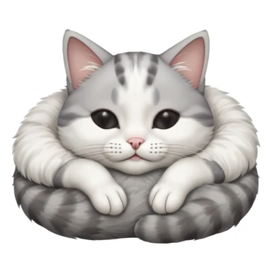 grey and white small cat with eyes closed lying down upside down with its paws/arms tightly covering its own face sticker