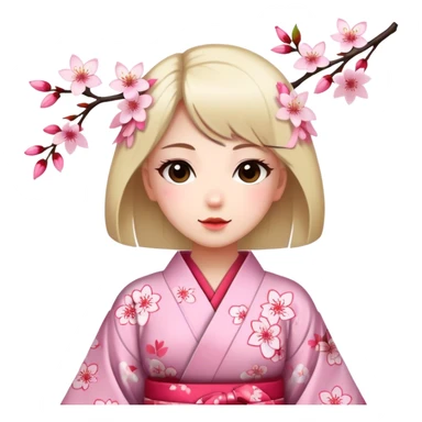 Girl wearing a kimono with cherry blossom patterns sticker