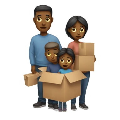 sad family with moving boxes sticker