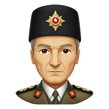 Mustafa Kemal Atatürk (statesman) in traditional hat – Cinematic Realistic Portrait of Mustafa Kemal Atatürk, depicted in dignified traditional attire with a distinctive hat, a resolute and visionary expression illuminated by warm, historic lighting, rendered with rich textures that evoke his transformative leadership. sticker