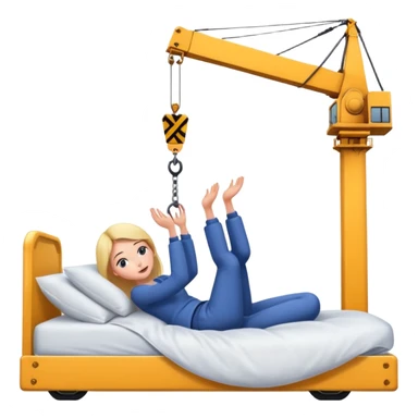 Extremely large girl in bed being lifted by a crane sticker