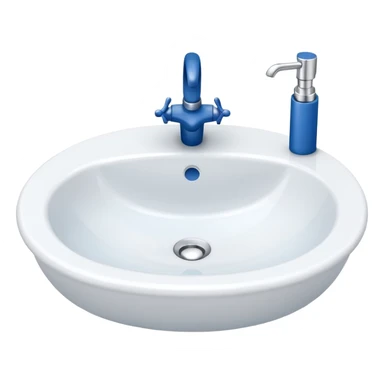 “Flat icon-style emoji of a bathroom sink with a simple faucet and rounded basin, white and blue tones” sticker