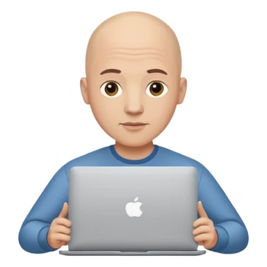 bald yong guy with macbook  no wringle on face sticker