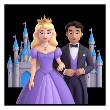 prince and princess Disney dress close up photo in castle background sticker