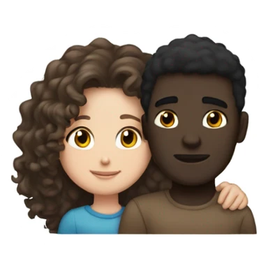 Curly white girl with brown hair hugging a dark skin guy with short and black hair sticker