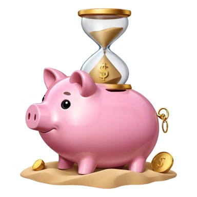 A piggy bank with a coin and an hourglass ⏳ beside it, symbolizing saving over time for retirement. sticker