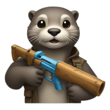 otter holding a water weapon in his hand sticker