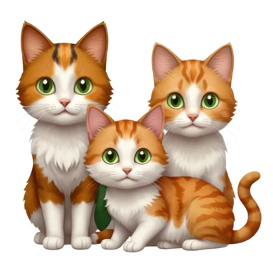 3 small cats each are different colours including a brown tabby and white, a patchy calico, and a ginger and white sticker