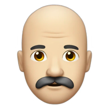 unamused bald guy with black moustache and a beard sticker